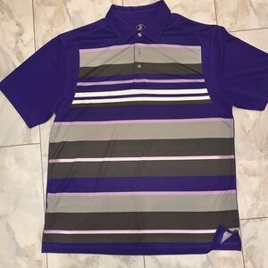 PGA Tour Men's Polo Shirt Sz XL Short Sleeve Purple/Multicolored Stripes Casual